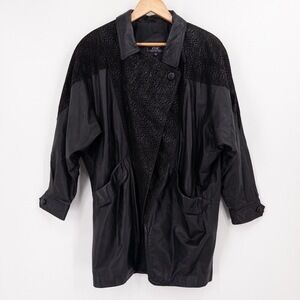 Vintage Black Leather Suede Patchwork Jacket Womens M Grunge 90s Oversized Baggy